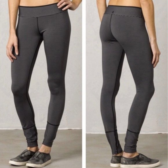 Prana Sapphire Gray‎ Black Striped Leggings Moisture Wicking Small - Picture 1 of 8